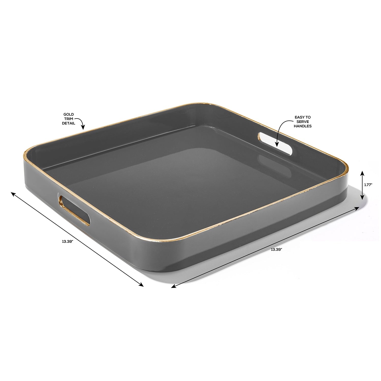 Cool Gray Square Tray Set with Gold Rim, 2 Pieces