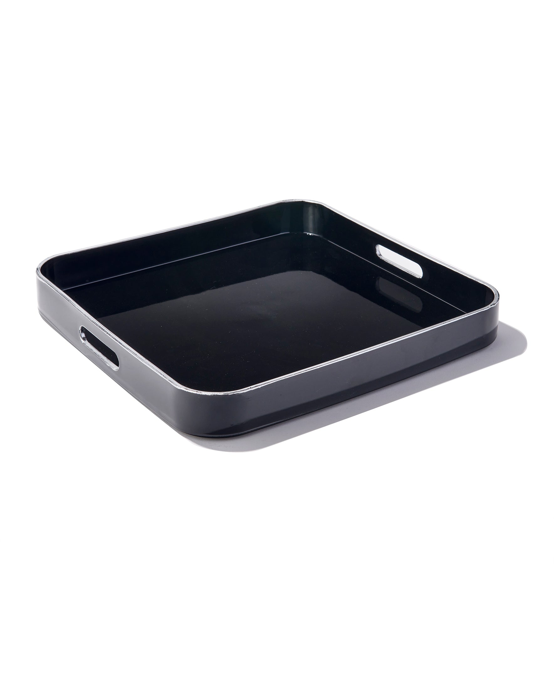 Black Square Tray Set with Silver Rim, 2 Pieces