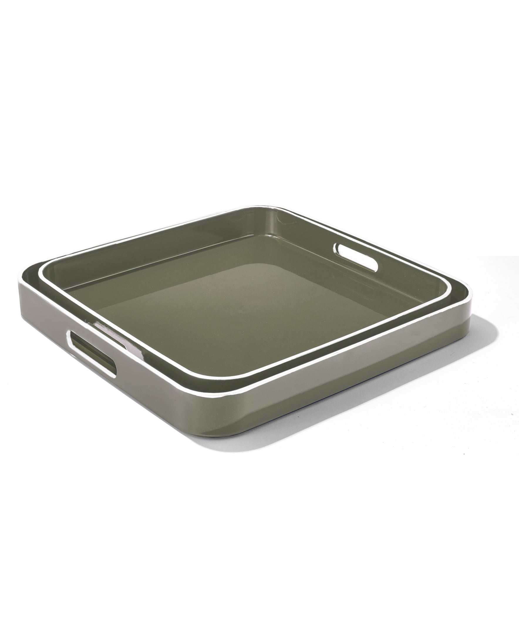Sage Square Tray Set with White Rim, 2 Pieces