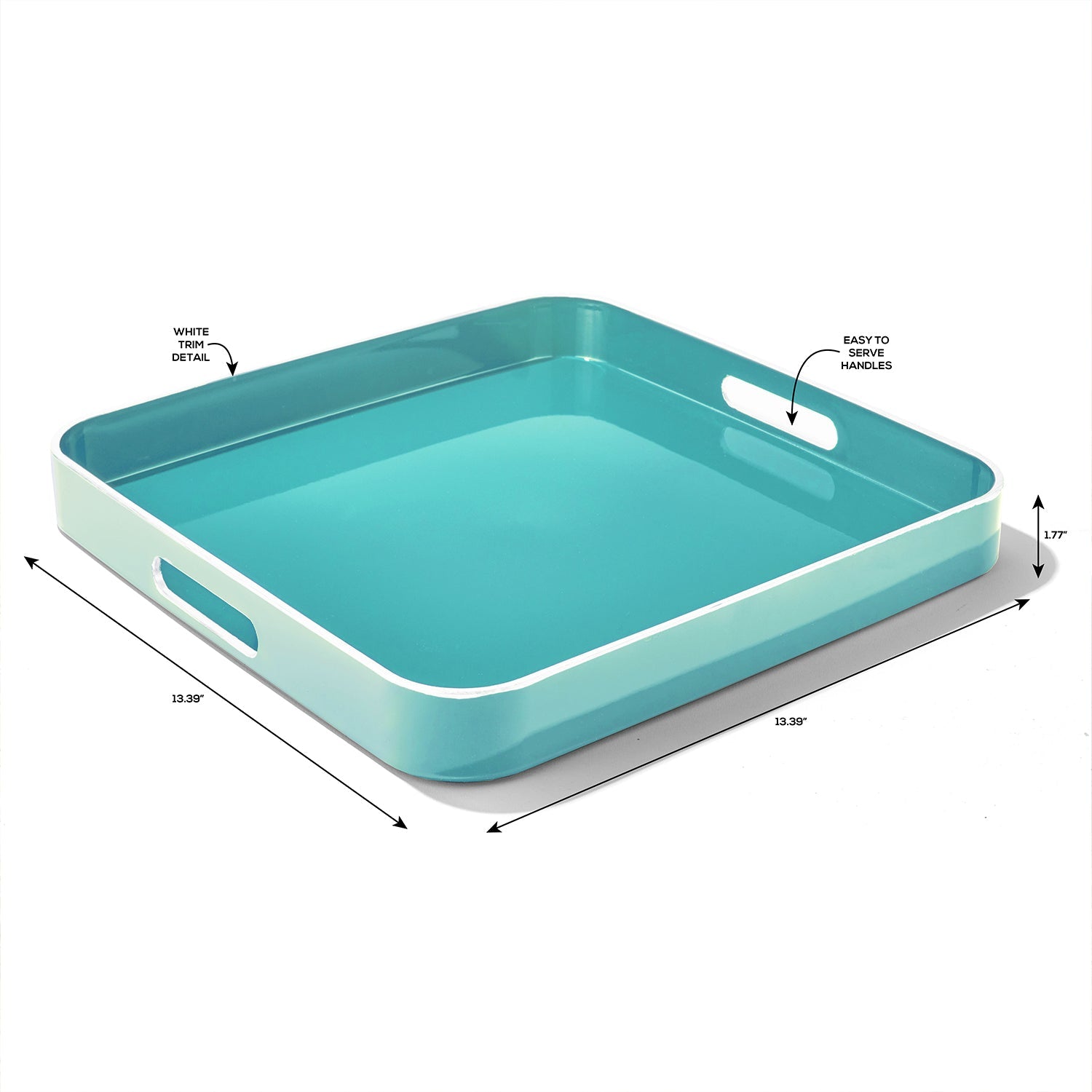 Turquoise Square Tray Set with White Rim & Handles, Nested Design