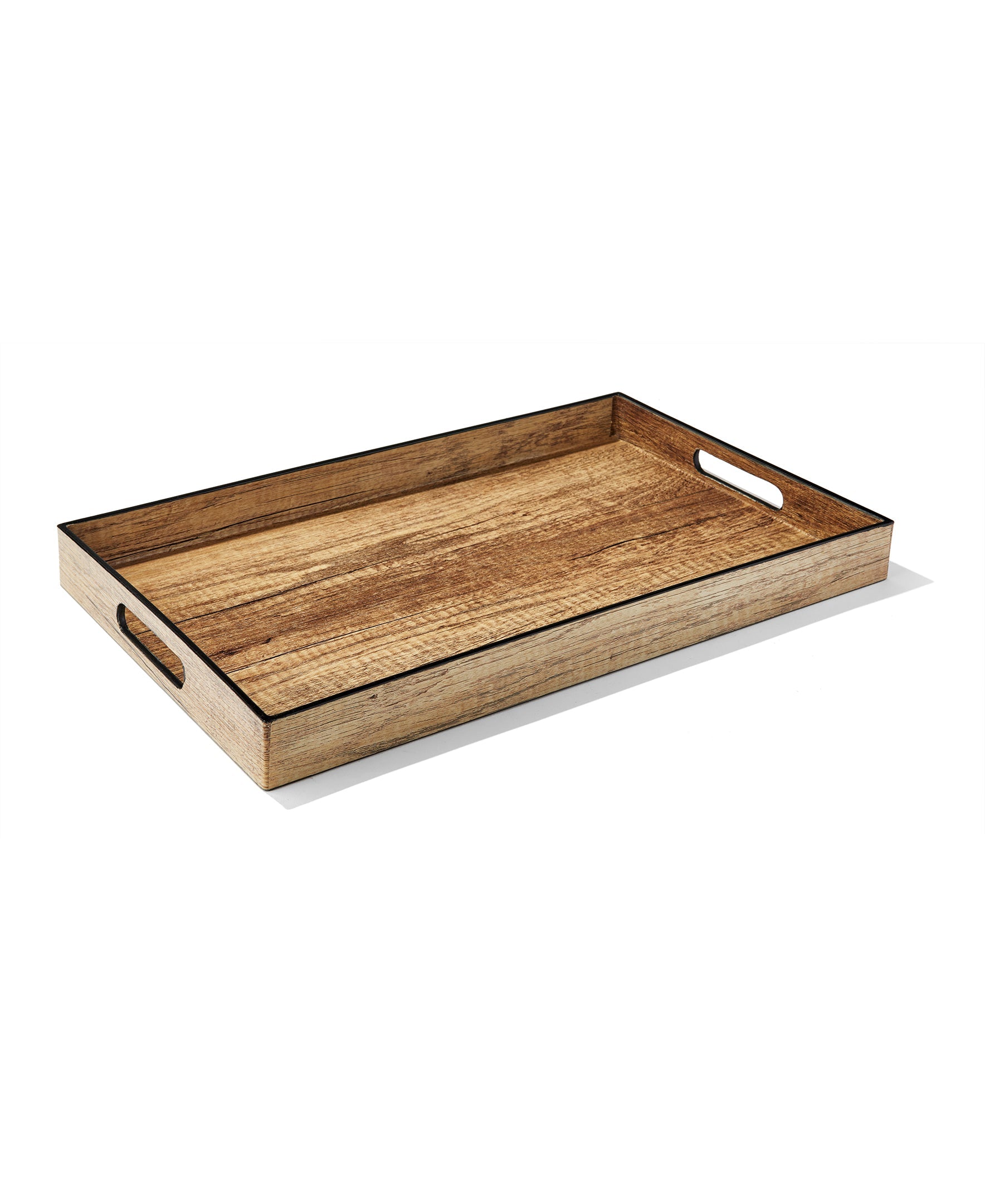 POPLAR FINISH SET OF 2 TRAYS  W/BLACK RIM 14X19'', 12X18''