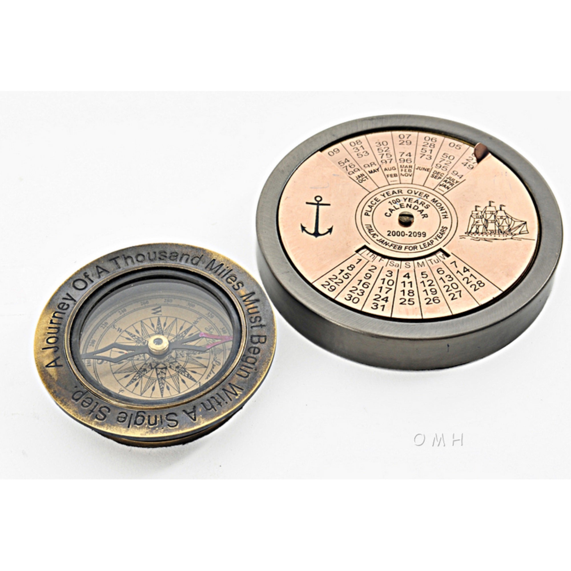 2-Piece Nautical Dcor Set Featuring A 100-Year Calendar & Compass