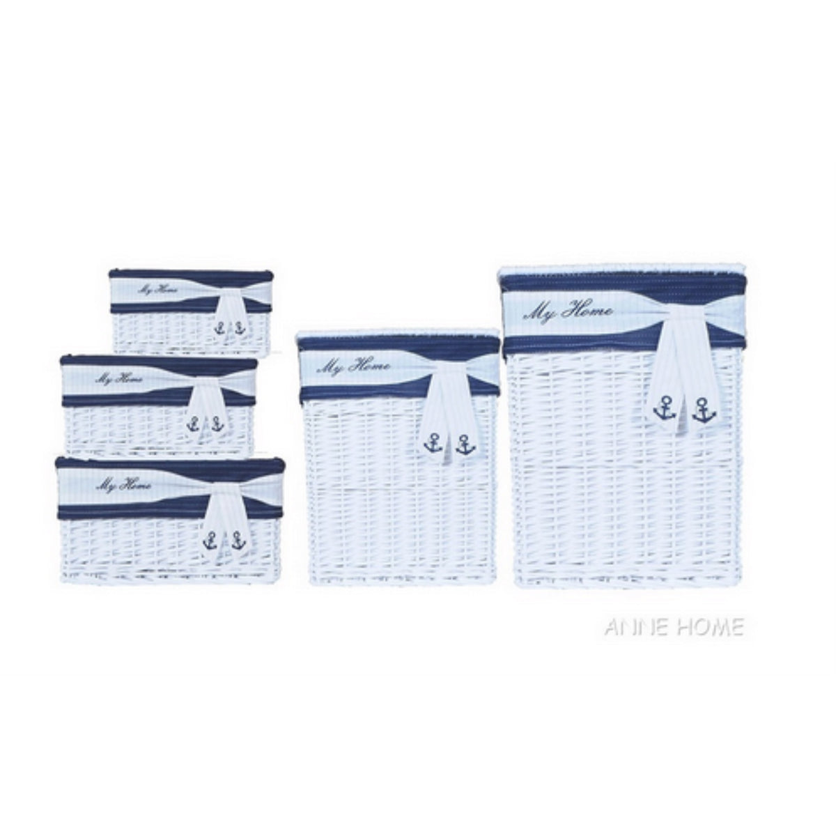 Anne Home - Set Of 5 Rectangular Willow Storage Baskets In Several Sizes