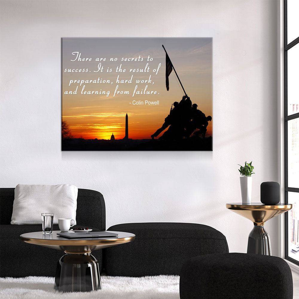 Iwo Jima Silhouette, There Are No Secrets To Success, Colin Powell Quote Canvas Wall Art