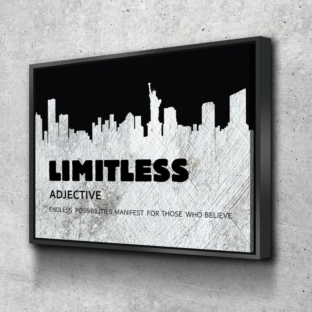 Limitless Motivational Canvas Wall Art, New York Skyline Success Quote