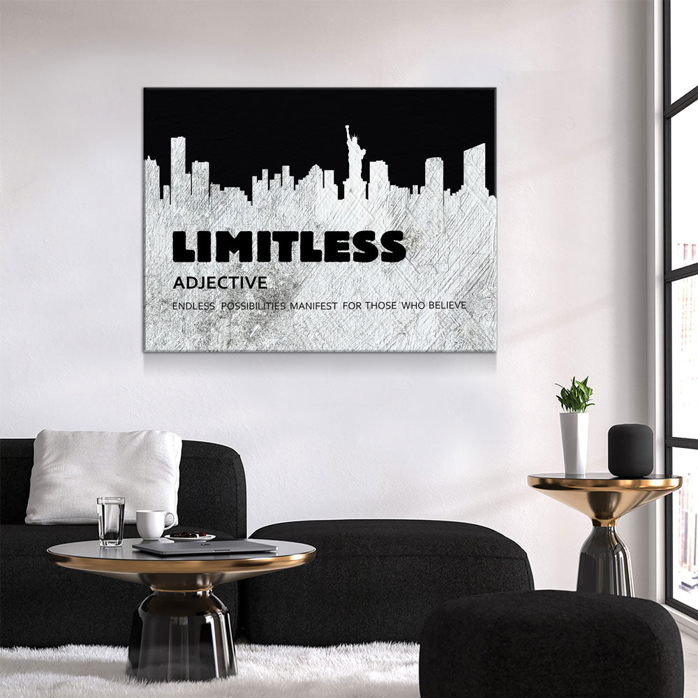 Limitless Motivational Canvas Wall Art, New York Skyline Success Quote