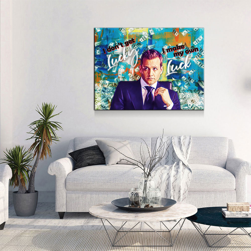 I Don't Get Lucky I Make My Own Luck Canvas Wall Art, Harvey Specter Quote, Motivational Decor, Inspirational Quote, Hustle Quote