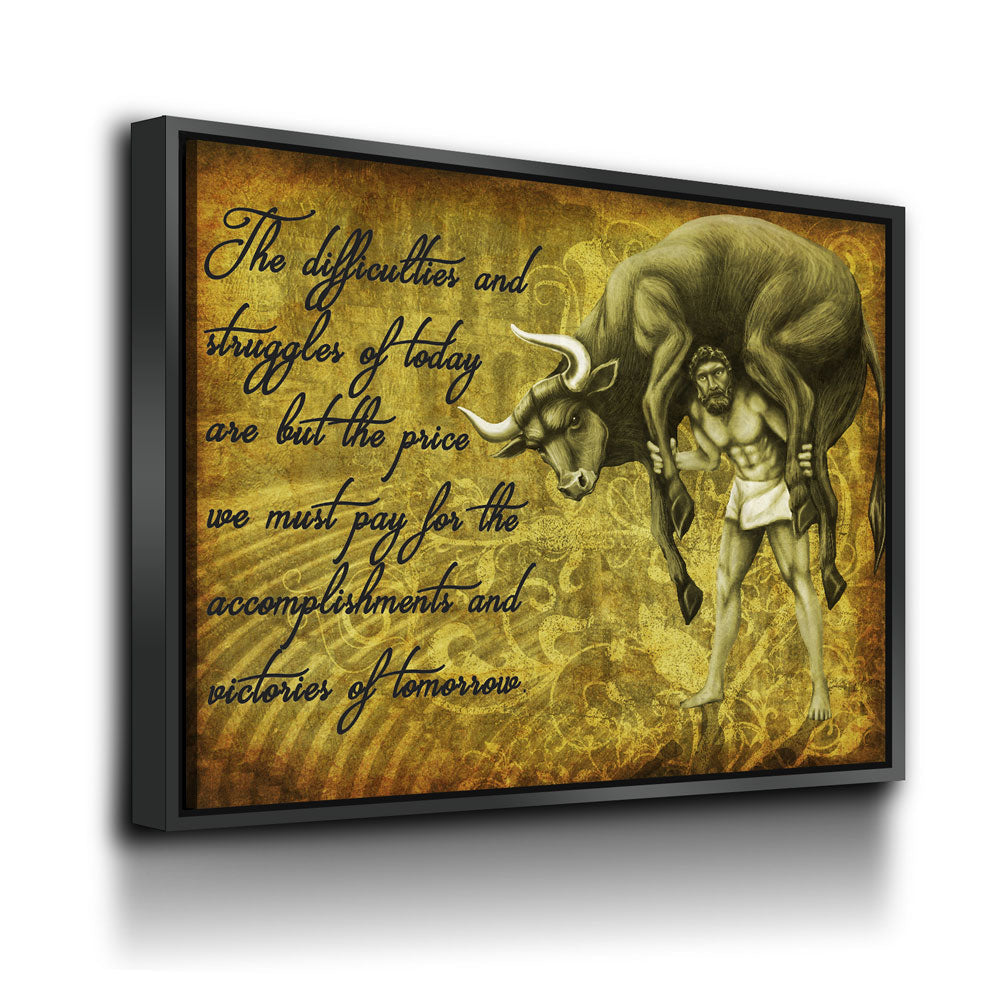 Milo Of Croton Olympian Greek Culture Canvas Wall Art, Milo The Olympic Wrestler Quote On Canvas