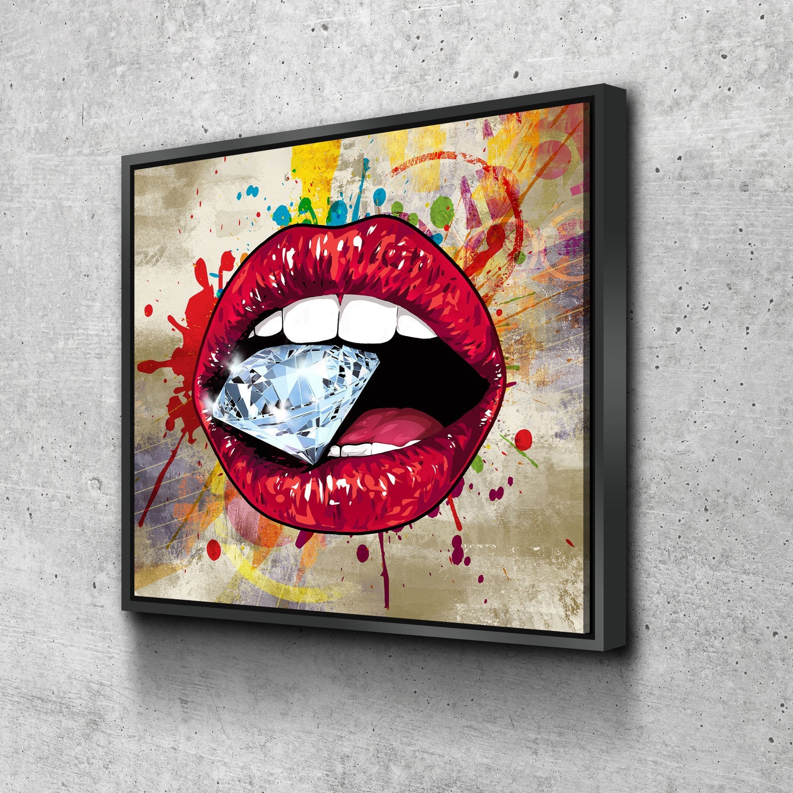 Lips Wall Art, Red Hot Lips Crazy Diamond Lips Wall Canvas Art, Pop Art Decor