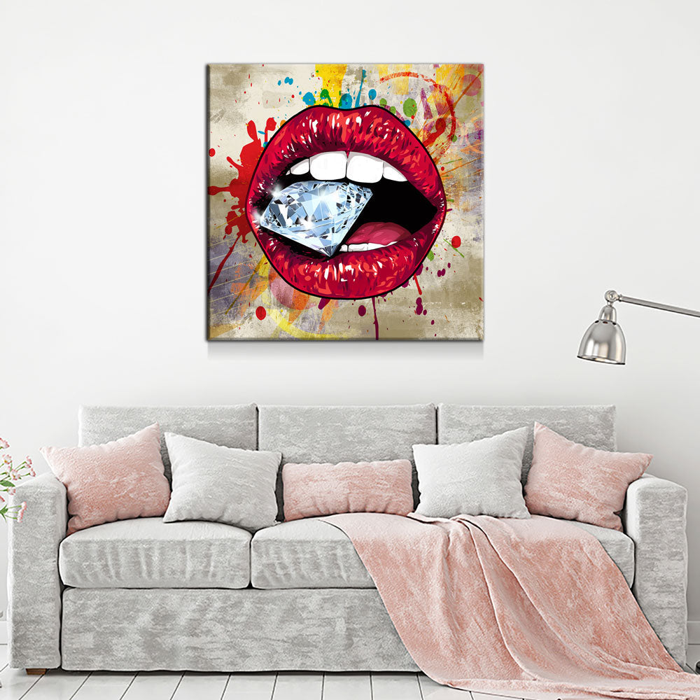Lips Wall Art, Red Hot Lips Crazy Diamond Lips Wall Canvas Art, Pop Art Decor