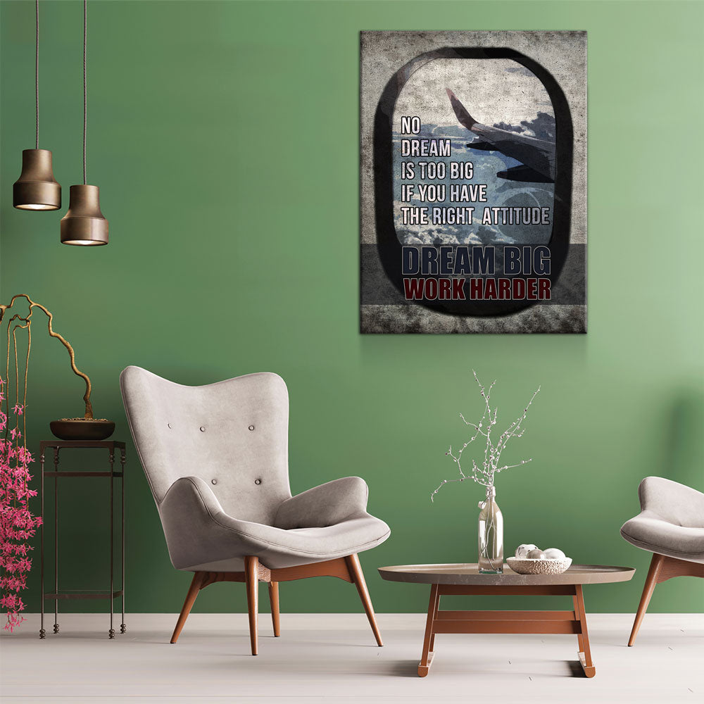 Dream Big Work Harder Canvas Wall Art, Motivational Decor, Motivational Quotes, Inspirational Art, Success Wall Art, Office Decor