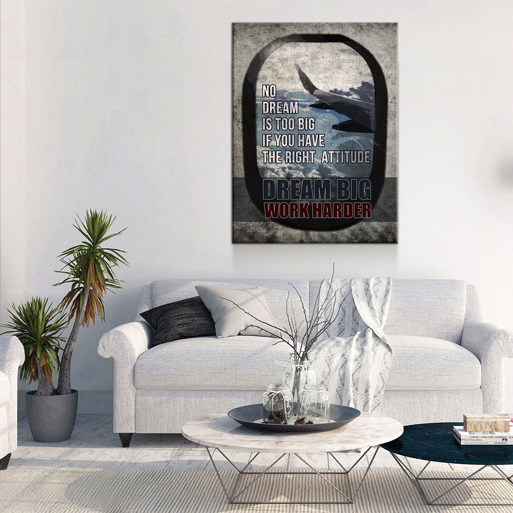 Dream Big Work Harder Canvas Wall Art, Motivational Decor, Motivational Quotes, Inspirational Art, Success Wall Art, Office Decor
