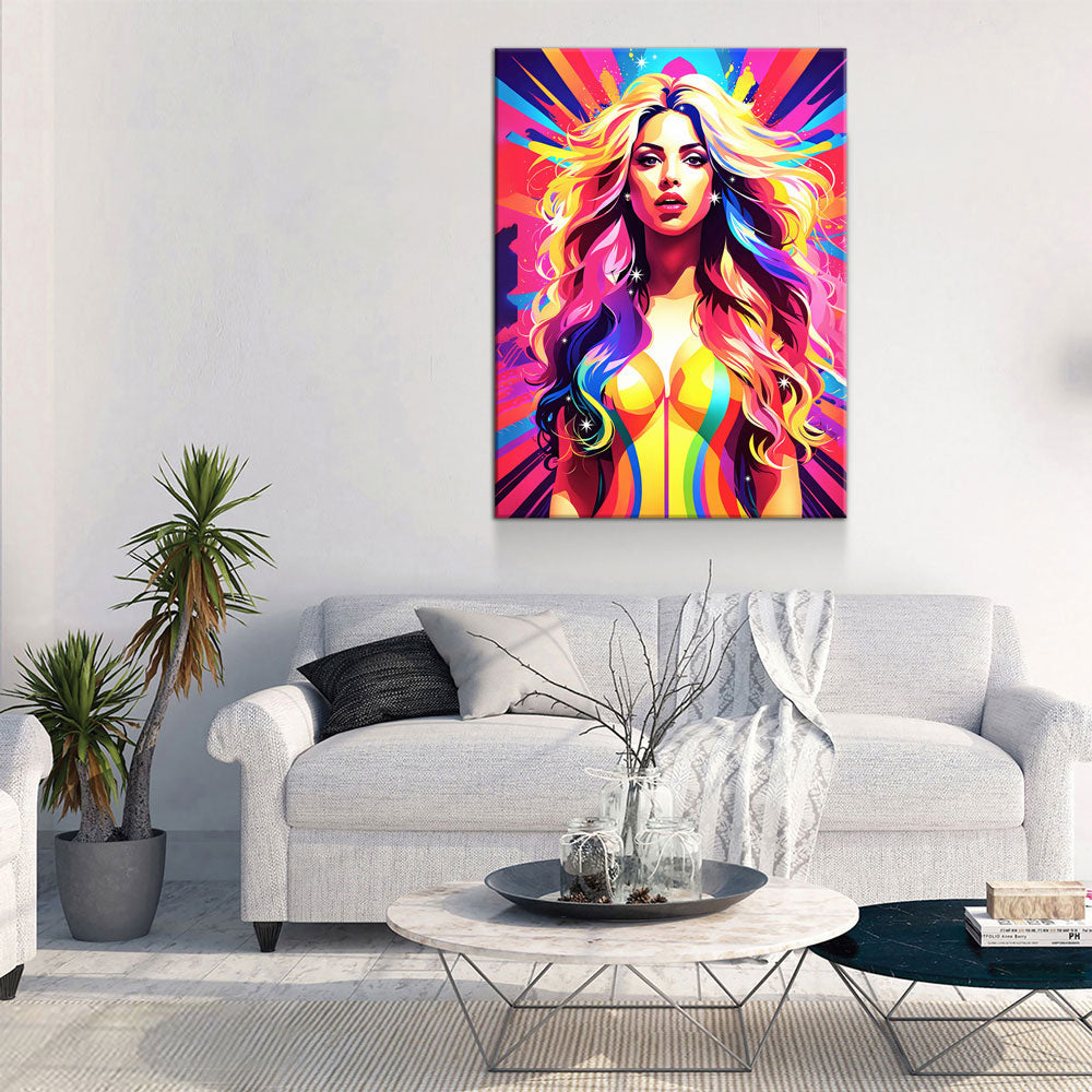 Abstract Shakira Canvas Wall Art, Shakira Colorful Print