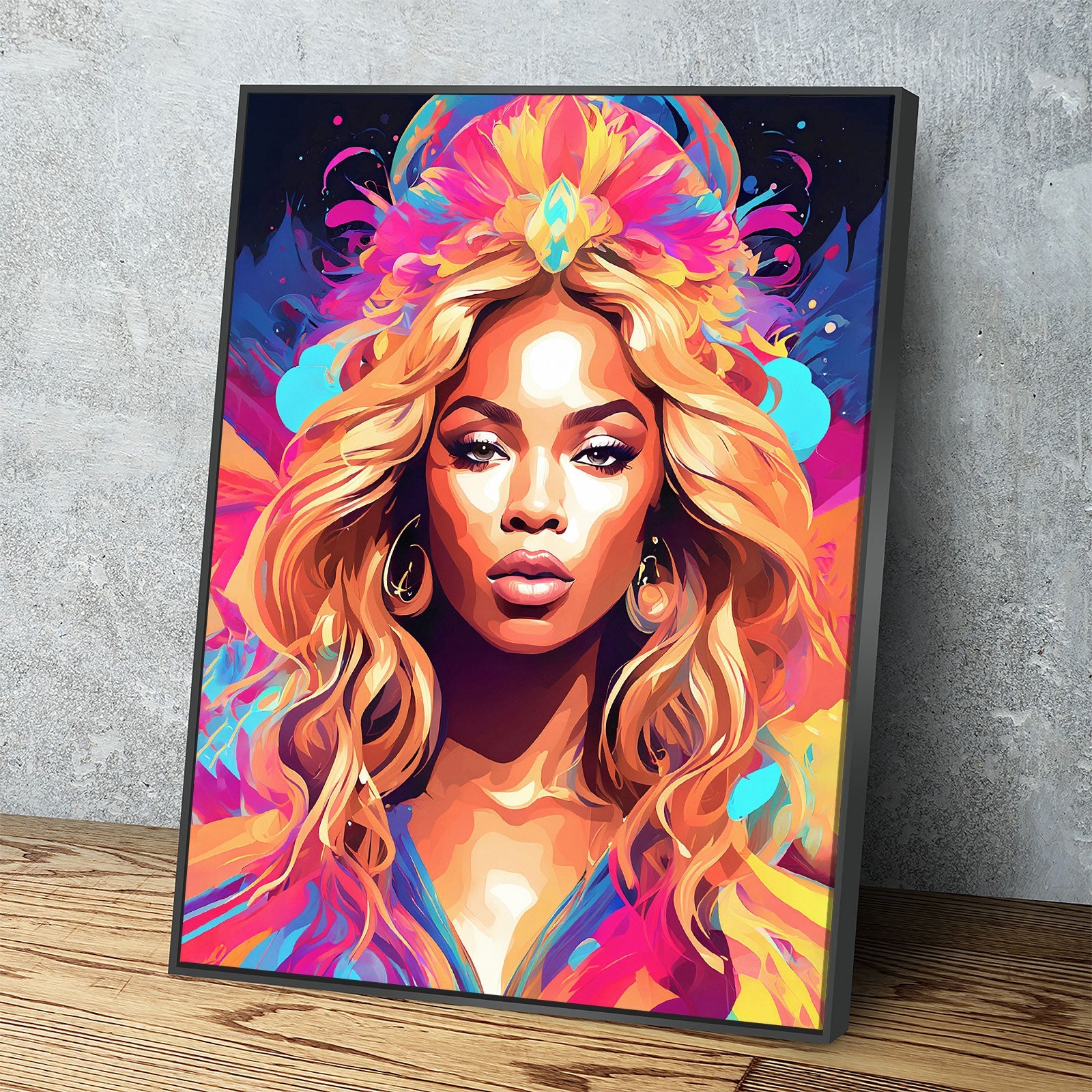 Abstract Beyonce Canvas Wall Art, Colorful Beyonce Print