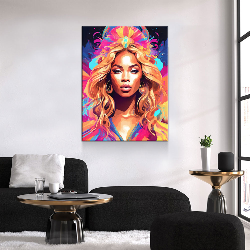 Abstract Beyonce Canvas Wall Art, Colorful Beyonce Print