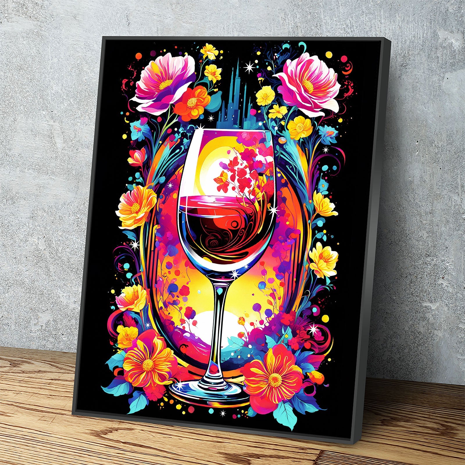 Smell The Flowers Canvas Wall Art, Abstract Wine And Flowers Print