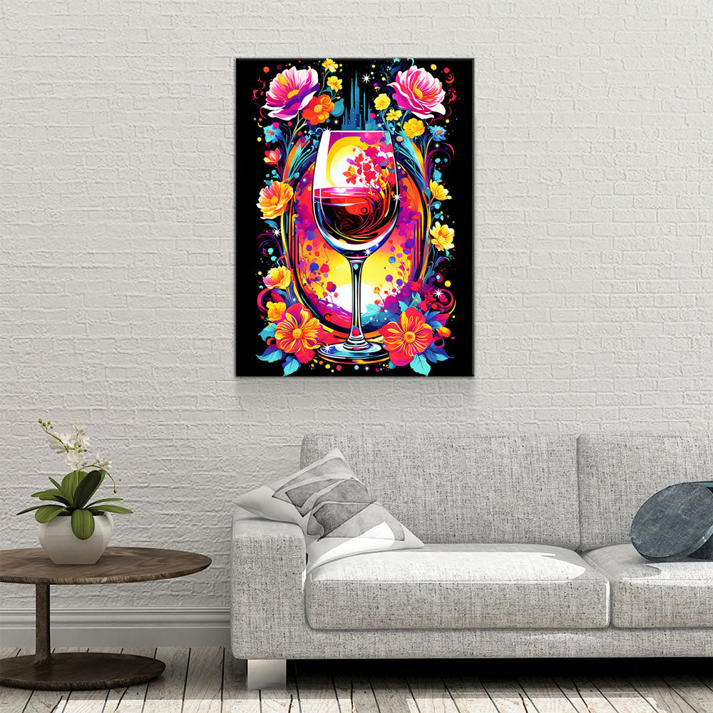 Smell The Flowers Canvas Wall Art, Abstract Wine And Flowers Print