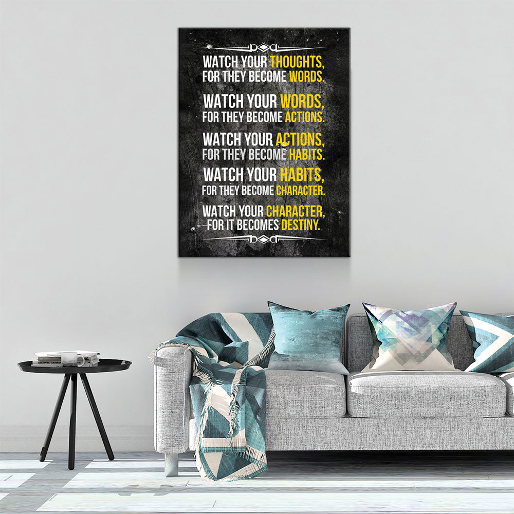 Watch Your Thoughts For They Become Words Motivational Canvas Wall Art