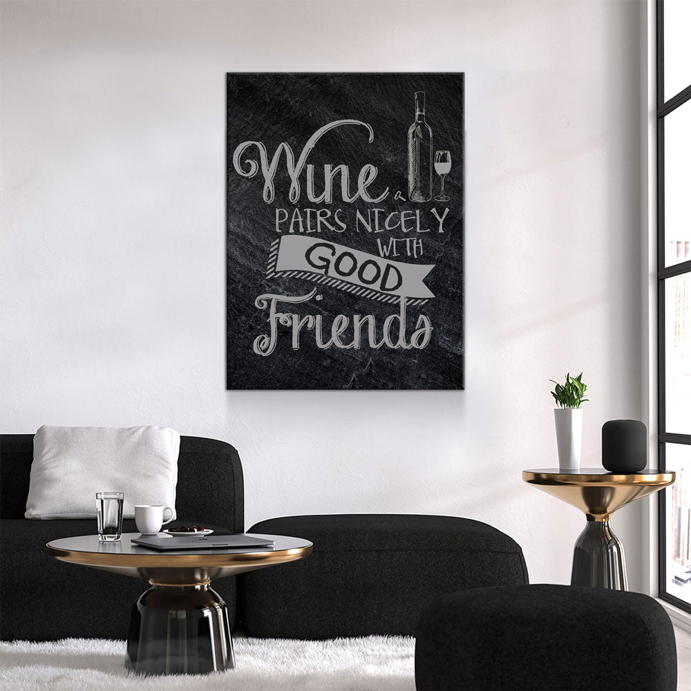 Wine Pairs Nicely With Good Friends Canvas Wall Art, Home Decor, Wine Gift, Wine Art Decor, Wine Canvas, Gift For Wine Lover, Wine Sign