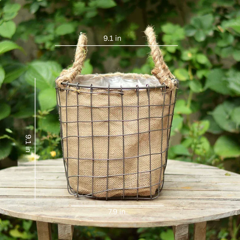 Rustic Wire & Burlap Planter Basket