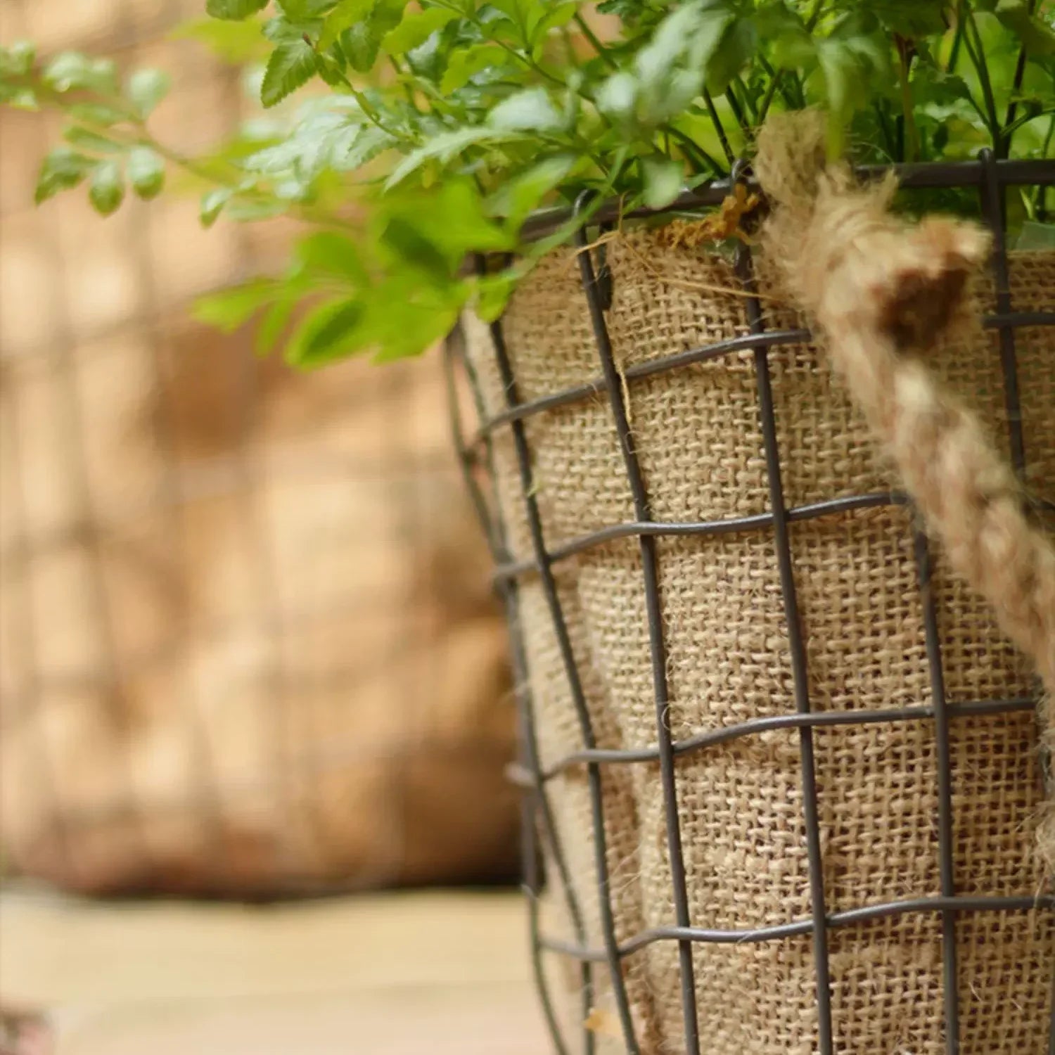 Rustic Wire & Burlap Planter Basket