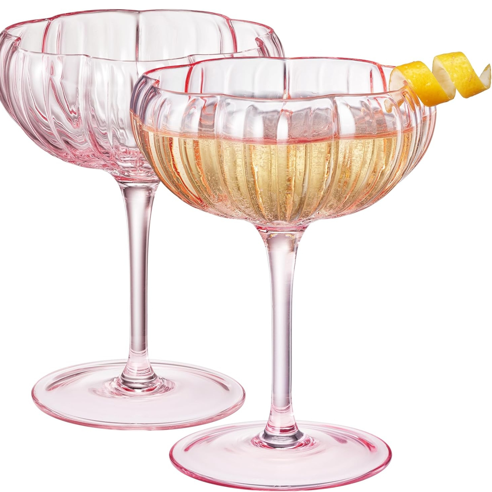 Flower Coupe Cocktail Colored Glasses | Set of 2 | Blush Pink