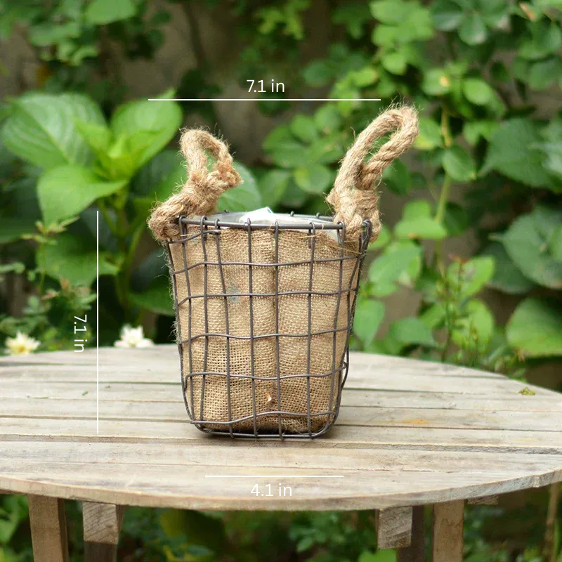 Rustic Wire & Burlap Planter Basket