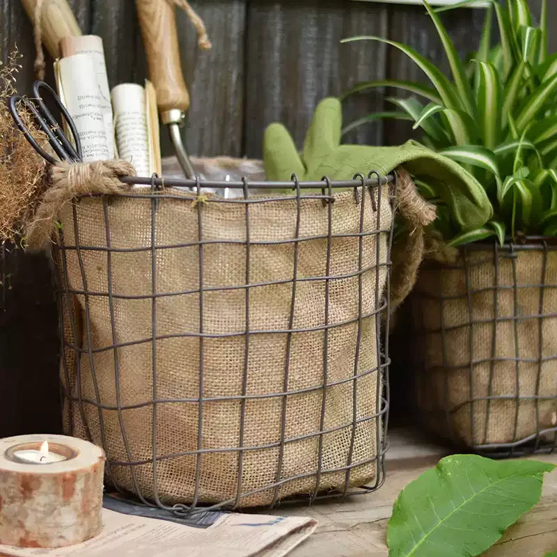 Rustic Wire & Burlap Planter Basket
