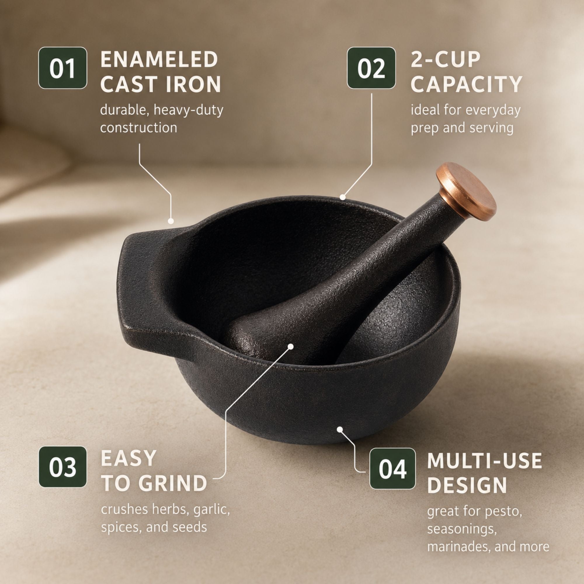 Mortar & Pestle Set, 2-Cup