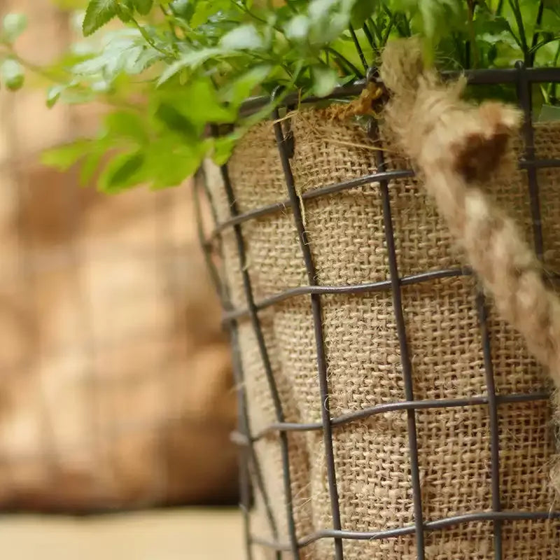 Rustic Wire & Burlap Planter Basket