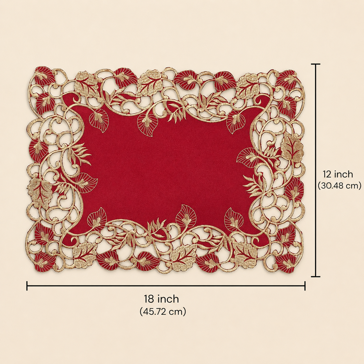 Burgundy Gold Placemats – Rustic Embroidered Table Mats for Dining Decor 12x18 Inch