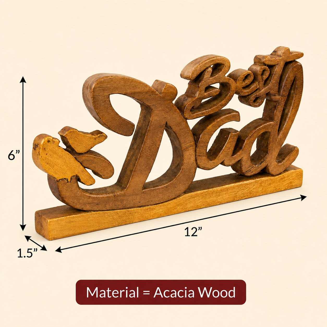 Handmade Wooden Sculpture – Best Dad Gift | Solid Acacia Wood Art Plaque