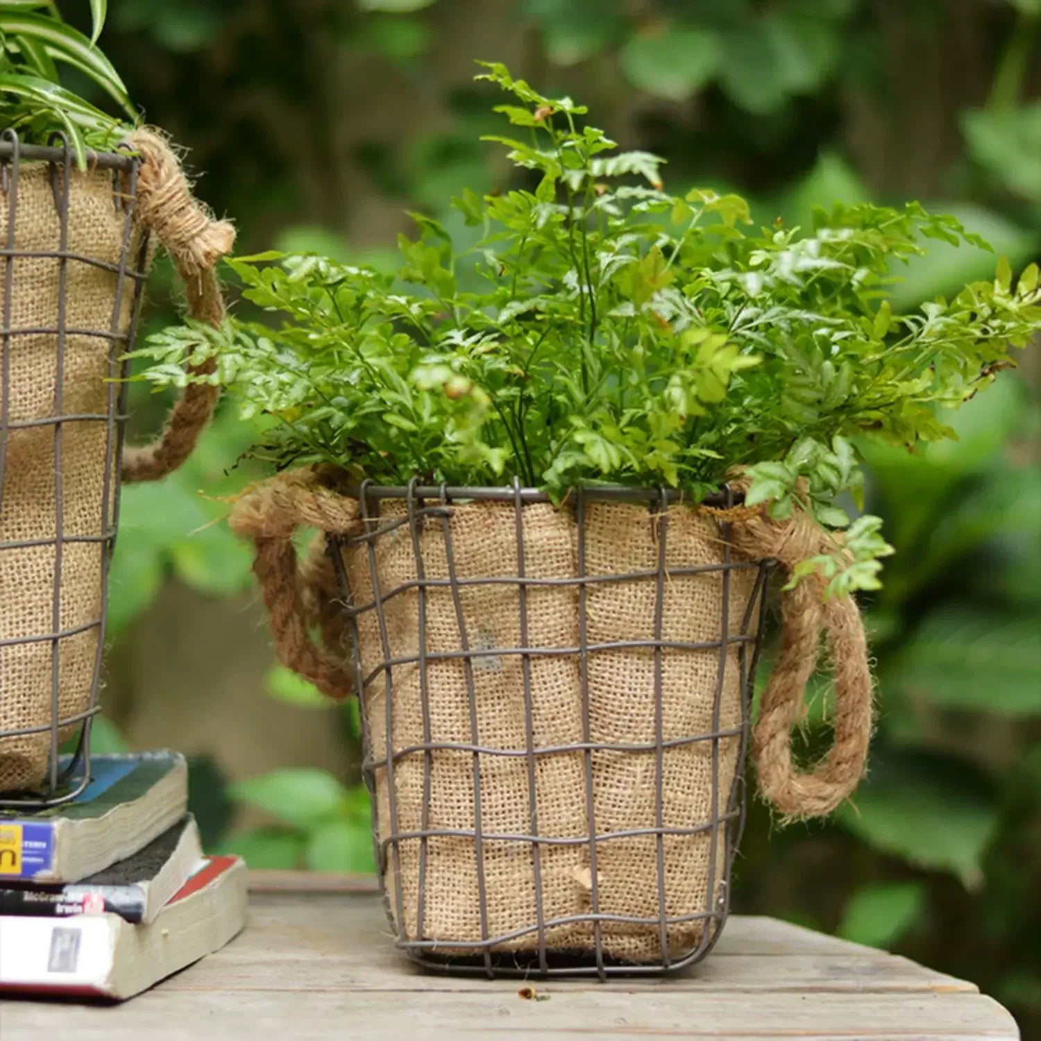 Rustic Wire & Burlap Planter Basket