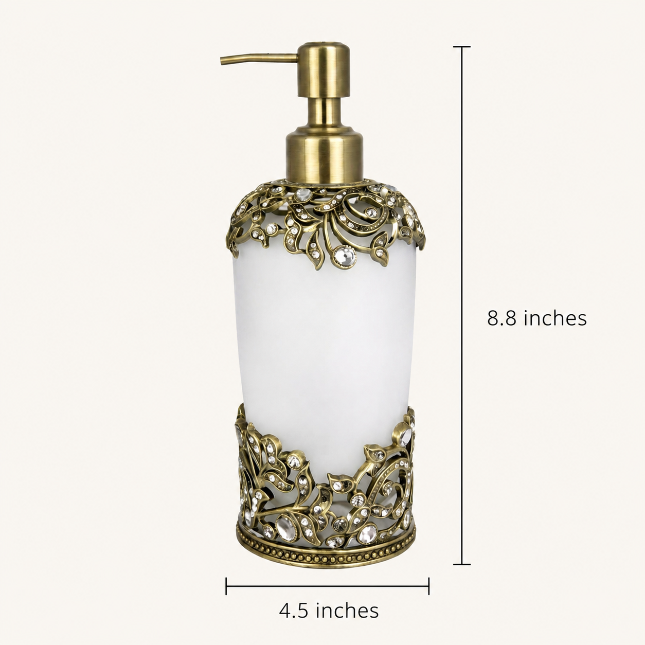 Soap Dispenser - Frosted Glass Bathroom Decor Item With Pewter Finish & Rhinestone Embellished