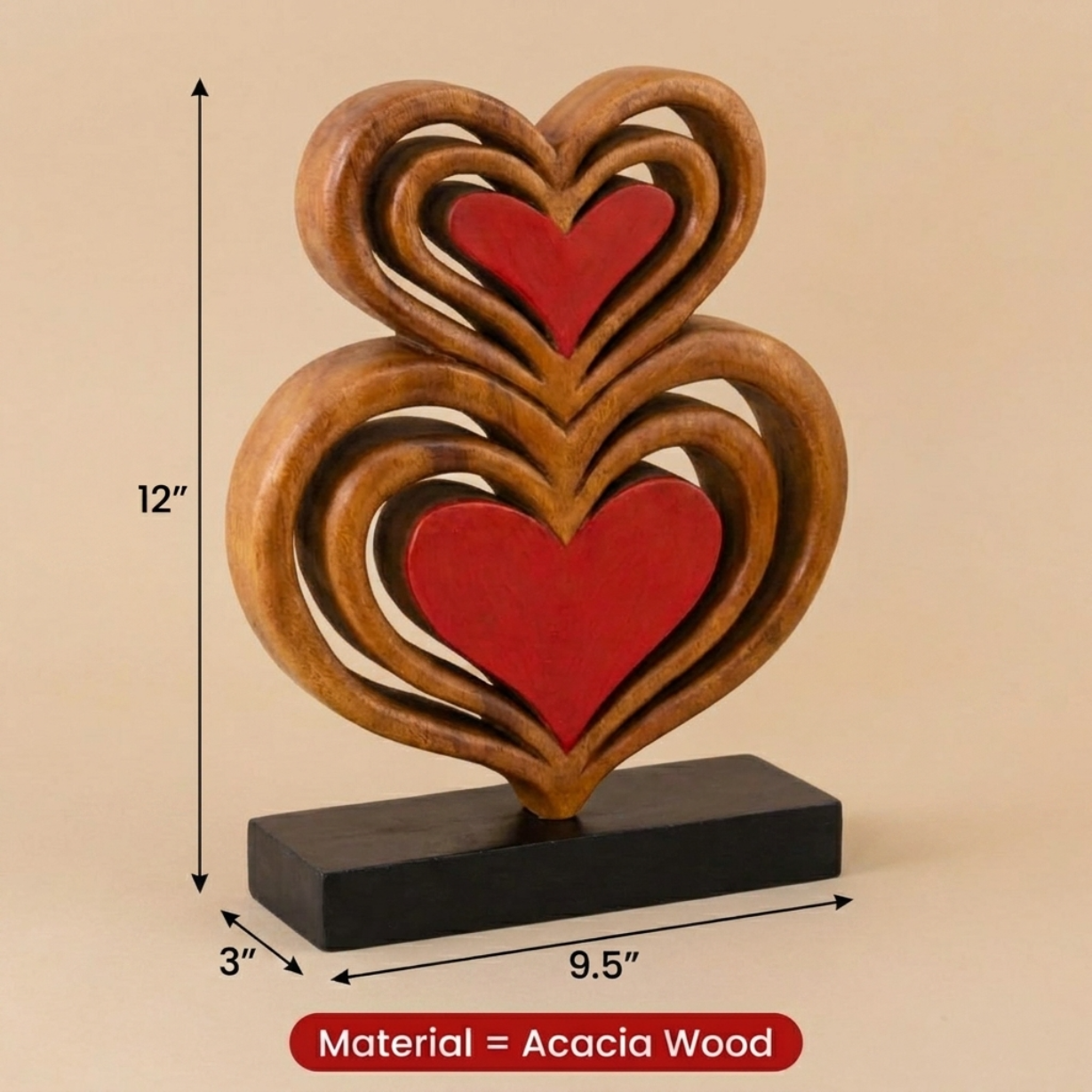 Handmade Wooden Sculpture – Rustic Heart Sculpture Carved From Acacia Wood