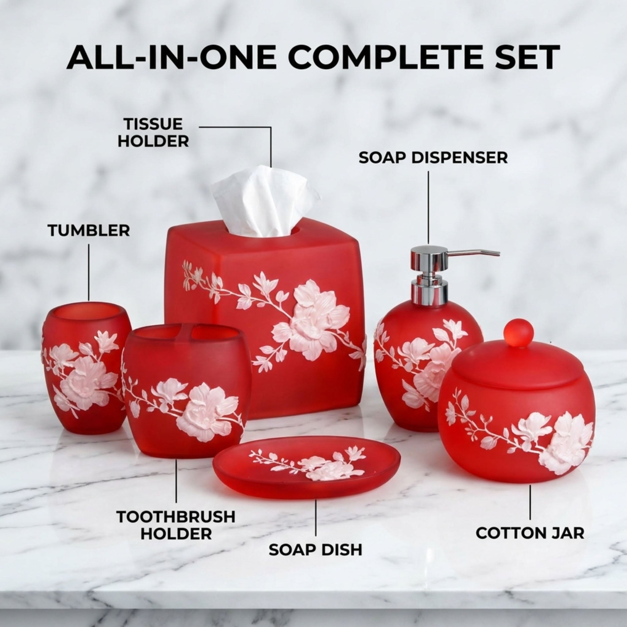 Bathroom Accessory Set – Elegant Polyresin Bath Décor Set with Soap Dispenser & Tumbler