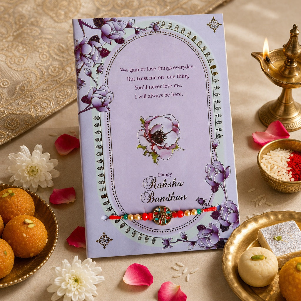 Premium Rakhi with Greeting Card | Gift Pack for Brother, Bhai | Raksha Bandhan Traditional Rakhi Bracelet for Men