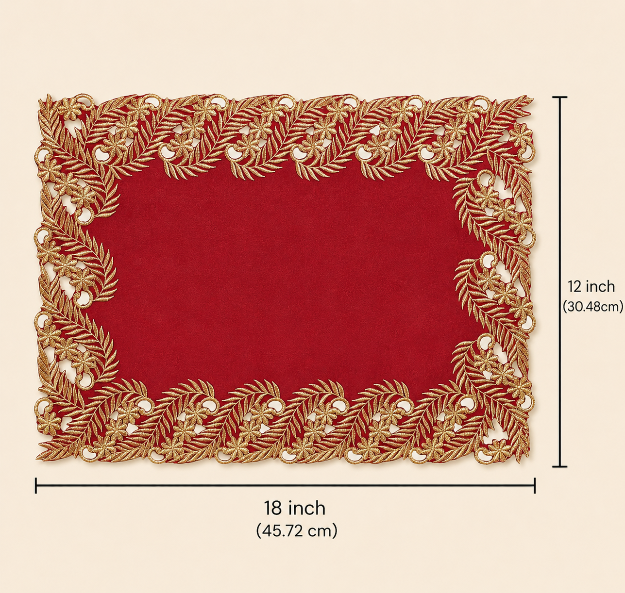 Burgundy Gold Placemats – Embroidered Table Placemats 12x18 Inch | Rustic Dining Mats