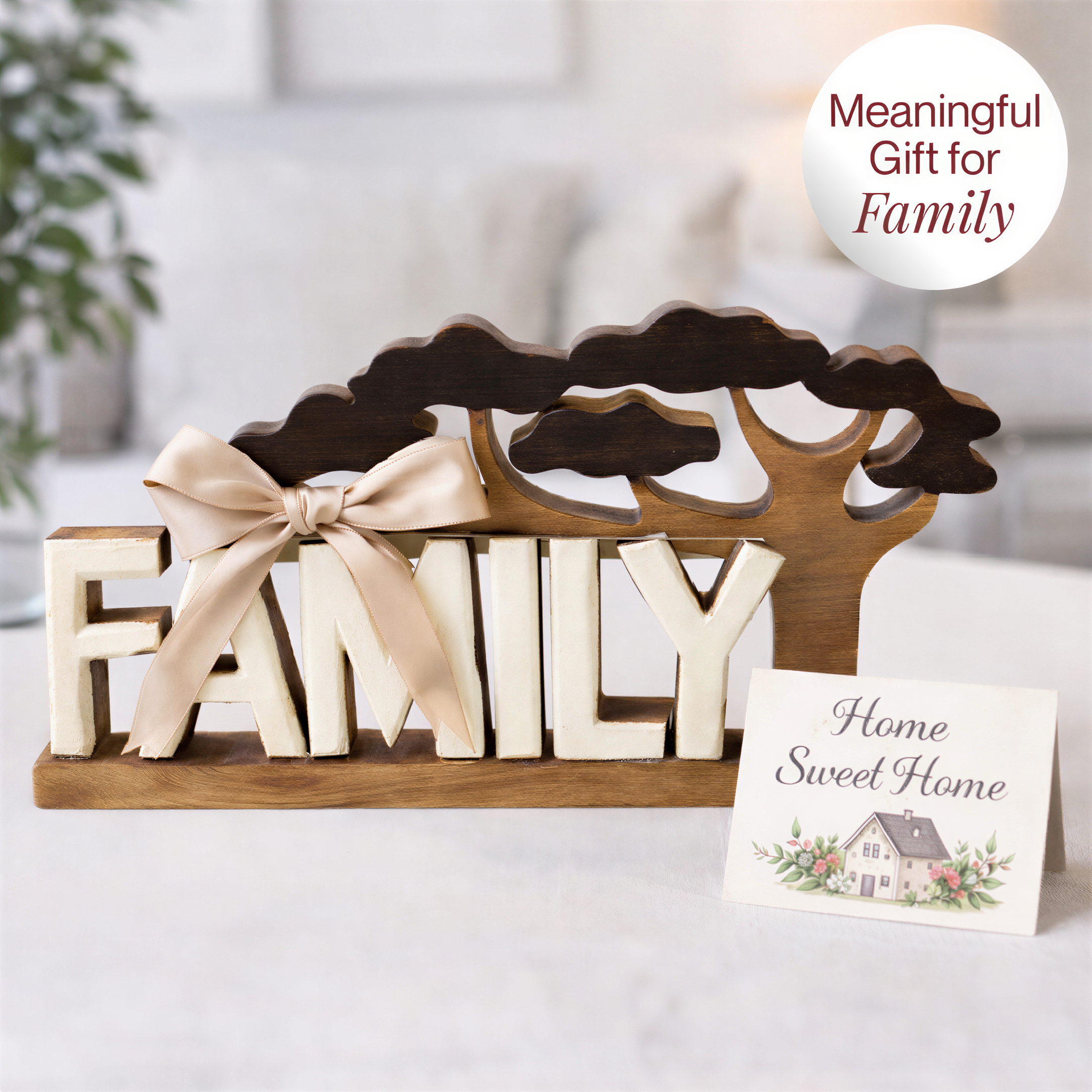Wooden Family Sculpture – Handmade Acacia Wood Decorative Plaque Gift