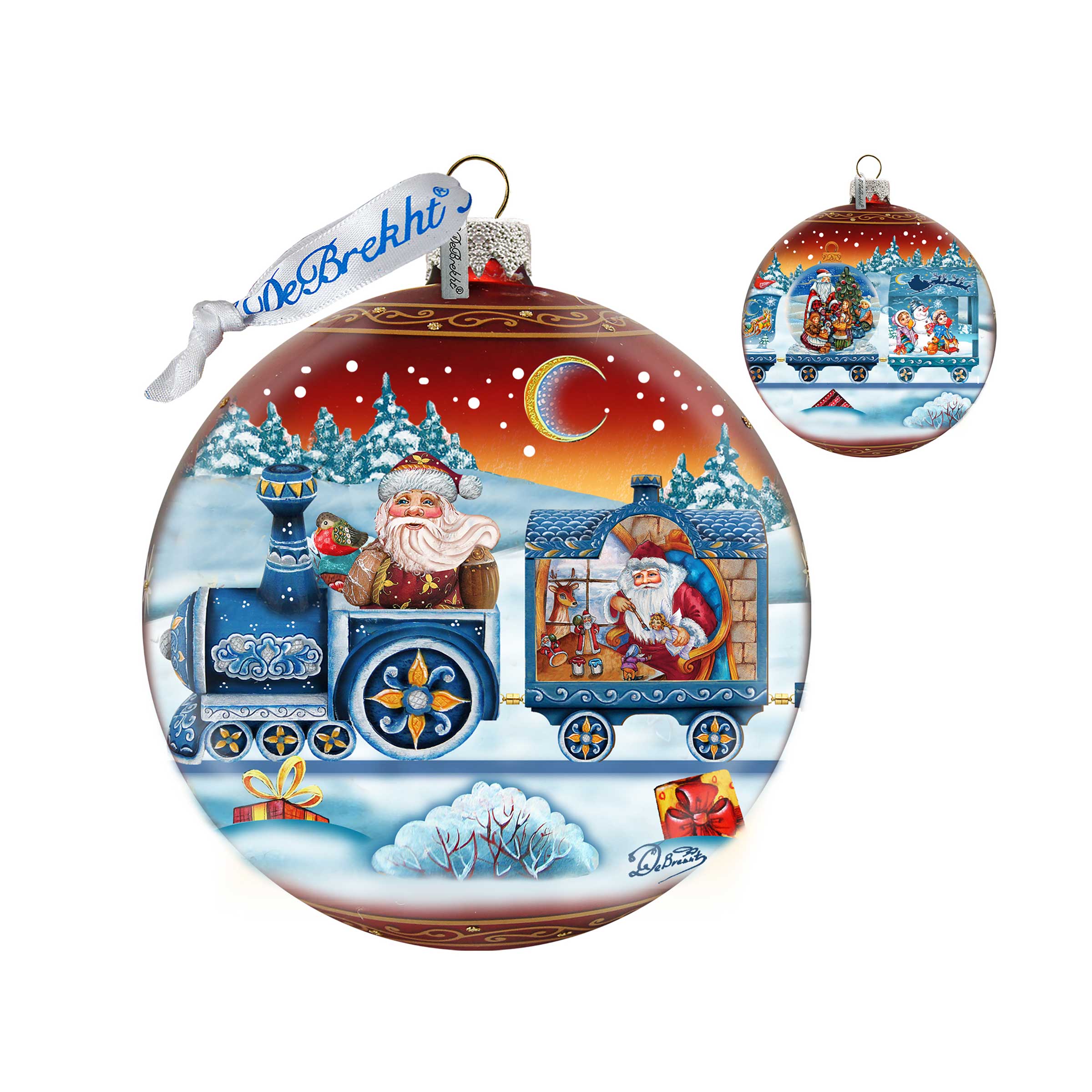 Express Train Ball Red Glass Ornament Limited Edition by G. DeBrekht - Christmas Santa Snowman Decor - 73873R