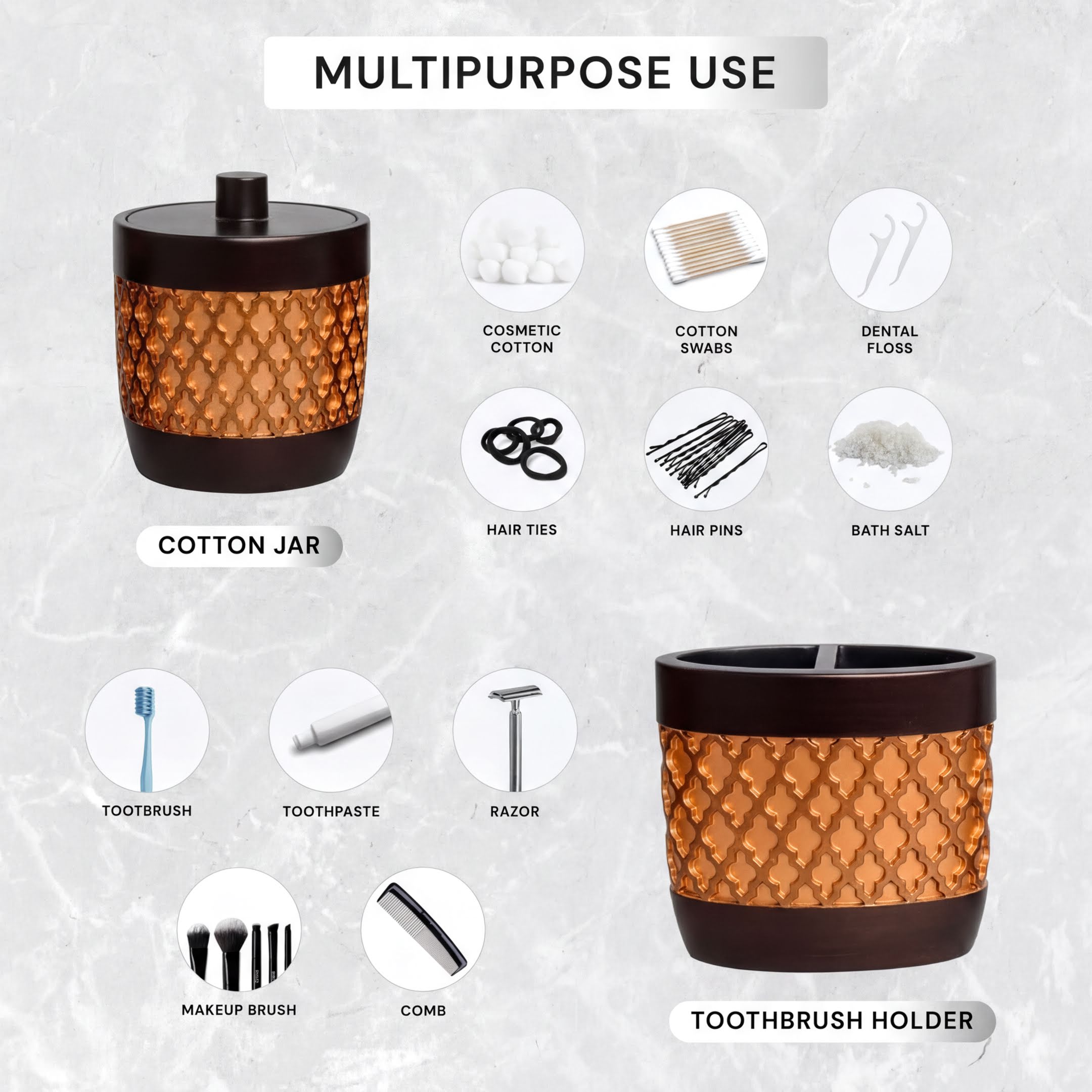 Bathroom Accessory Set – Elegant Wally Collection | Modern Polyresin Décor Kit