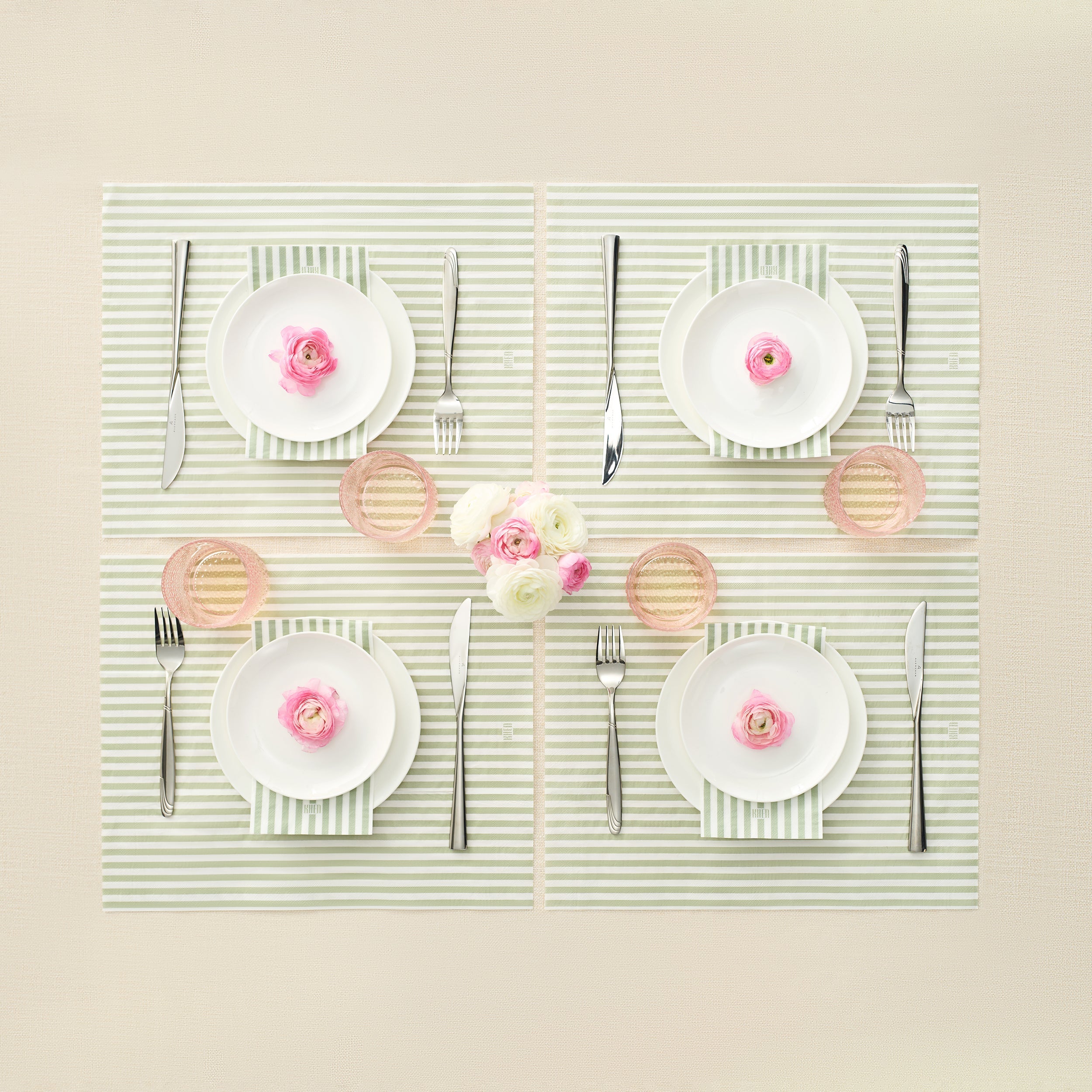 Tonal Striped Disposable Napkin Set in Green, 100 Pieces