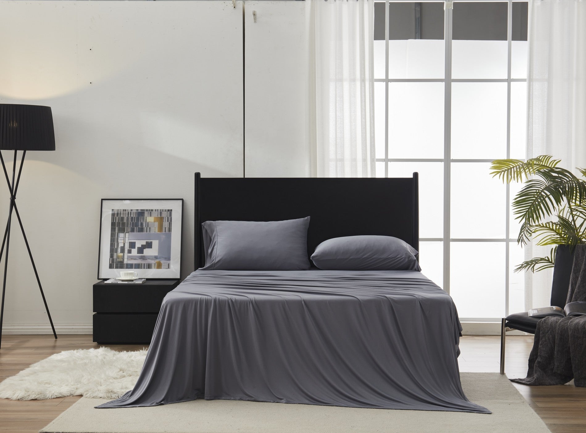100% Microfiber Jersey Knit Sheet Set with Pillowcases-Grey
