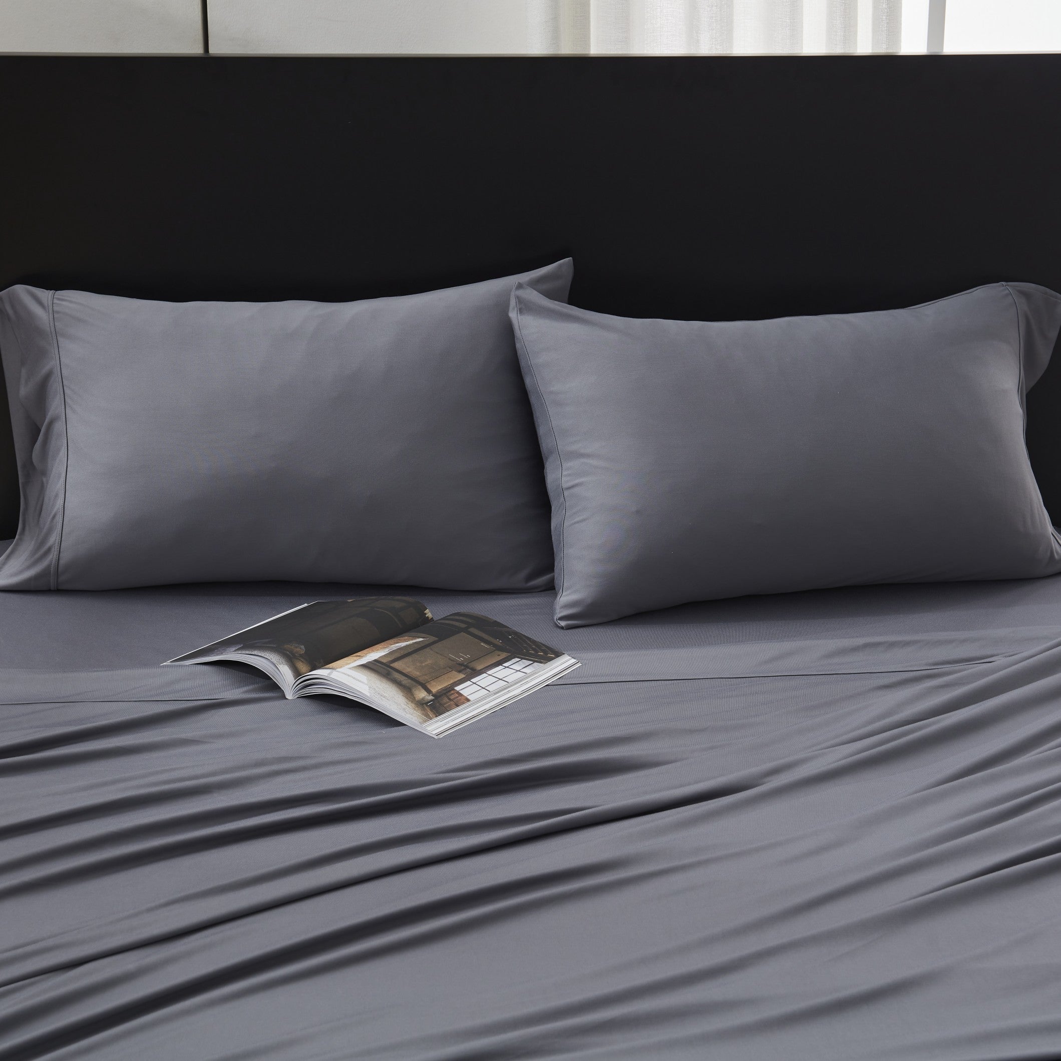 100% Microfiber Jersey Knit Sheet Set with Pillowcases-Grey