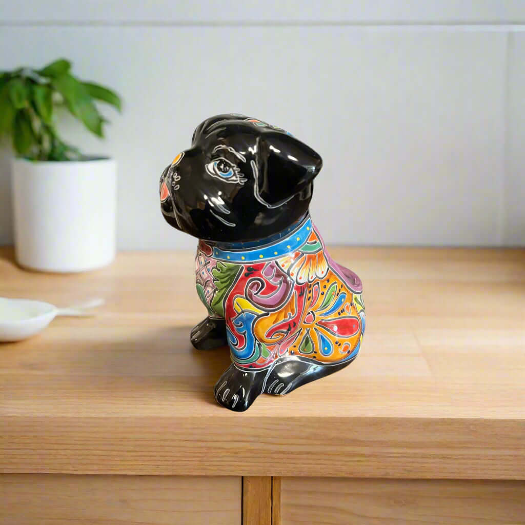 Talavera Pug Planter | Hand-Painted Mexican Dog Pottery