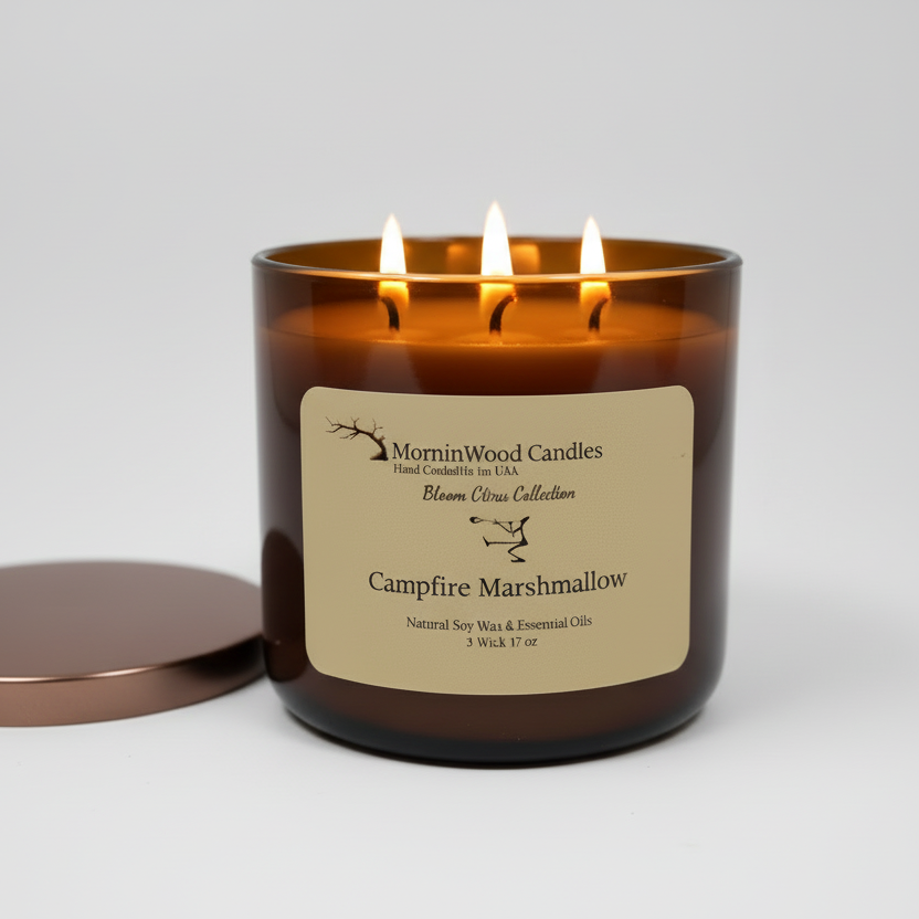 Campfire Marshmallow-Soy 3-Wick Blown Glass Collection