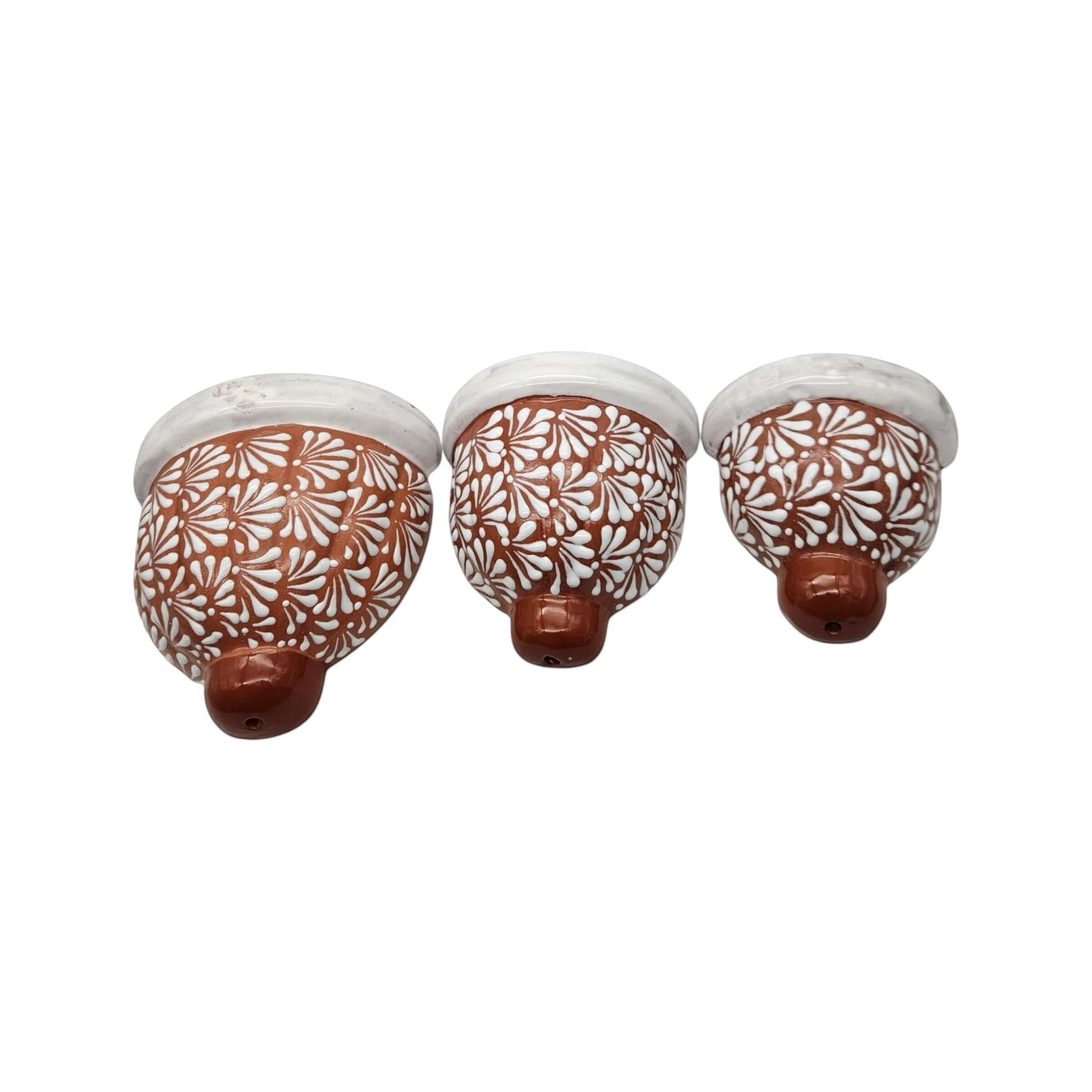 Set of 3 Talavera Wall Planters | Brown & White Floral Design