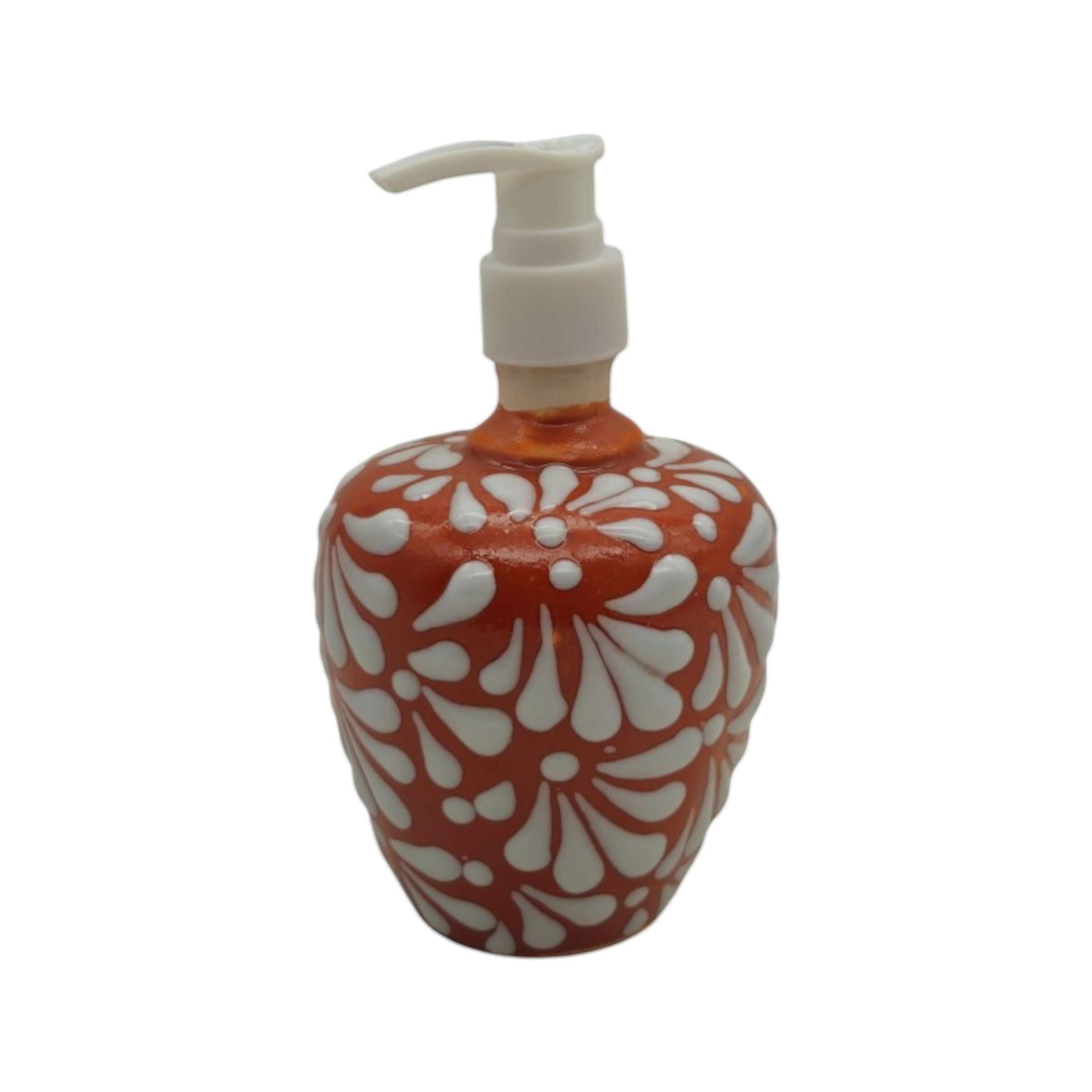 Talavera Soap Dispenser | Brown & White Floral Motif
