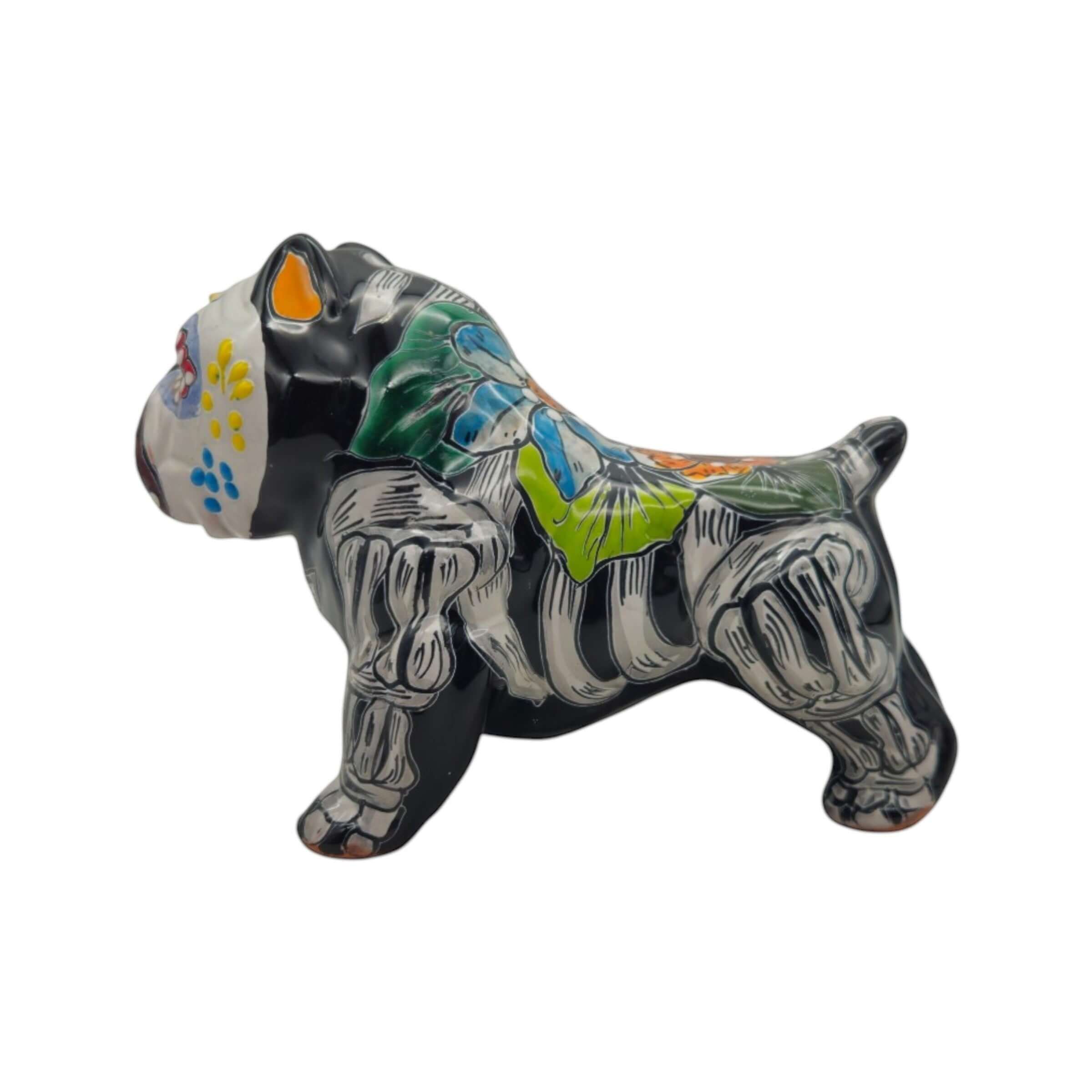 Talavera Cropped Ear Dog Statue | Day of the Dead Design