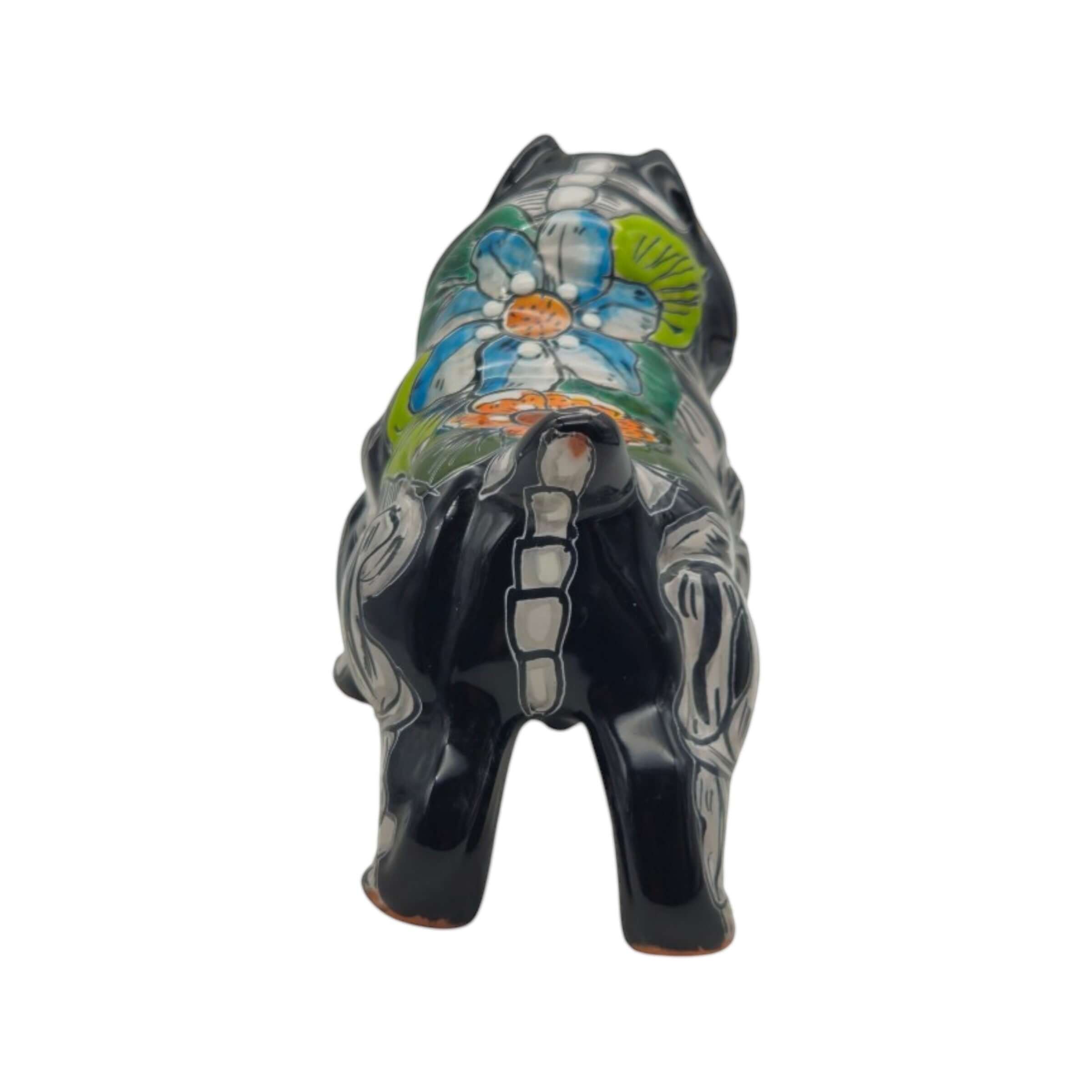 Talavera Cropped Ear Dog Statue | Day of the Dead Design